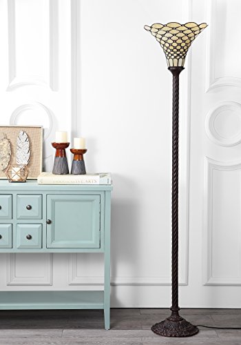 JONATHAN Y JYL8007A White Tiffany-Style 70" Torchiere LED Floor Lamp, Tiffany, Traditional, Art Nouveau Style, Office, Living Room, Family Room, Dining Room, Bedroom, Hallway, Foyer, Bronze