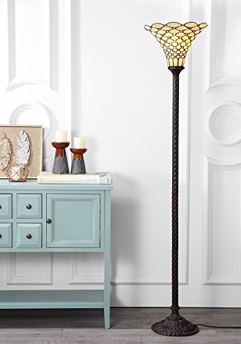 JONATHAN Y JYL8007A White Tiffany-Style 70" Torchiere LED Floor Lamp, Tiffany, Traditional, Art Nouveau Style, Office, Living Room, Family Room, Dining Room, Bedroom, Hallway, Foyer, Bronze