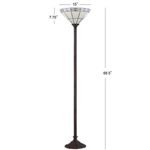 JONATHAN Y JYL8005A Moore Tiffany-Style 68.57" Torchiere LED Floor Lamp, Tiffany, Traditional, Art Nouveau Style, Office, Living Room, Family Room, Dining Room, Bedroom, Hallway, Foyer, Bronze