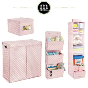 mDesign Extra Large Upright Double Laundry Hamper Basket with Hinged Lid and Handles - Portable and Foldable for Compact Storage in Baby Nursery, Kid Bedroom, Playroom - Pink/White Polka Dots