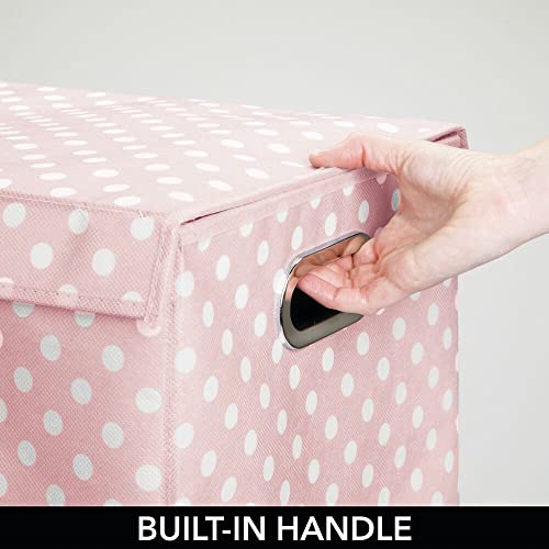 mDesign Extra Large Upright Double Laundry Hamper Basket with Hinged Lid and Handles - Portable and Foldable for Compact Storage in Baby Nursery, Kid Bedroom, Playroom - Pink/White Polka Dots