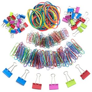 mr. pen- paper clips and binder clips, 272 pcs, assorted colors medium, small and mini binder clips, paper clips jumbo, jumbo and small paper clips, rubber bands, assorted binder clips