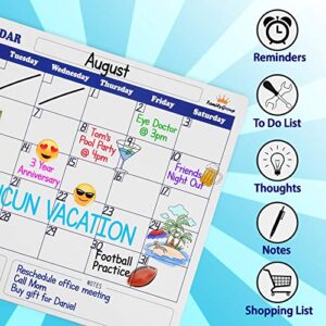FamilyGroup Magnetic Fridge Calendar - White Magnetic Dry Erase Board for Fridge with 6 Emoji Magnets, 4 Color Markers, Eraser, Refrigerator Calendar with Notes & Reminders For Kids And Adults (16x12)
