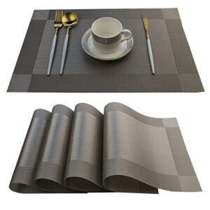 bright dream placemats easy to clean plastic placemat washable for kitchen table heat-resistand woven vinyl table mats 12x18 inches set of 4 (grey