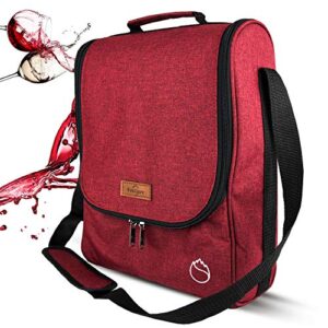 freshore insulated wine 3 bottle carriers tote travel cooler gift bag for airplane liquor with padded shoulder strap (wine red)