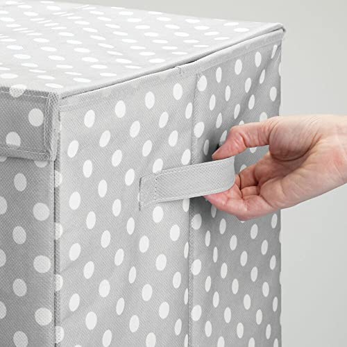 mDesign Large Laundry Hamper Basket with Hinged Lid - Portable and Foldable for Compact Storage - Single Hamper Design for Nursery, Girl's Room, Kid's Playroom - Fun Polka Dot Print - Gray/White Dots