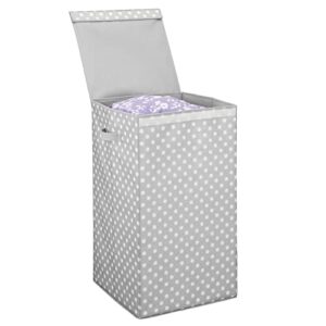 mDesign Large Laundry Hamper Basket with Hinged Lid - Portable and Foldable for Compact Storage - Single Hamper Design for Nursery, Girl's Room, Kid's Playroom - Fun Polka Dot Print - Gray/White Dots