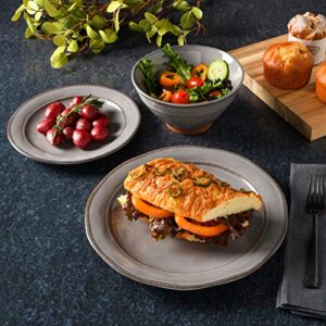 Gibson Elite Terranea Round Reactive Glaze Terra Cotta Dinnerware Set, Service for Four (12pcs), Grey
