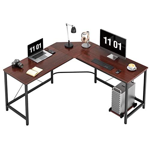 soges Large L-Shaped Gaming Desk, 59 x 59 inches Computer Desk, L Desk Workstation Desk Corner Desk for Home Office, Walnut CS-ZJ02-WA