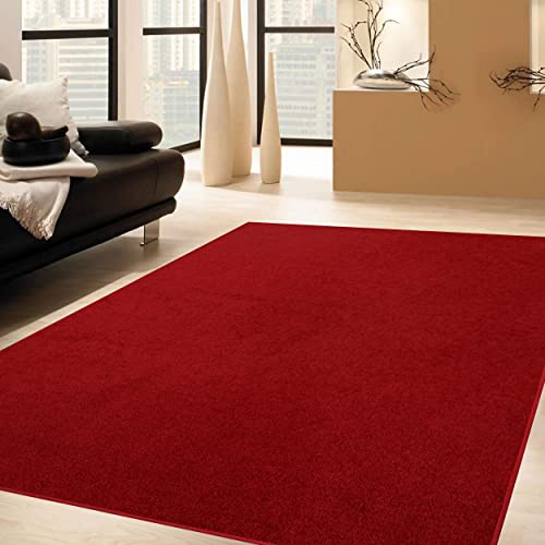 Ambiant Broadway Collection Solid Color Area Rugs Red - 4' Round