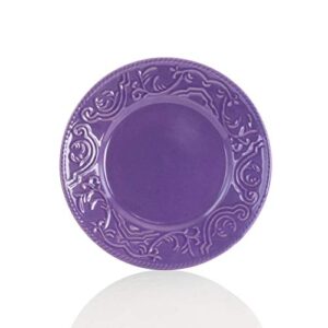 Elama Embossed Stoneware Elegant Round Dinnerware Dish Set, 16 Piece Set, Lilac Purple