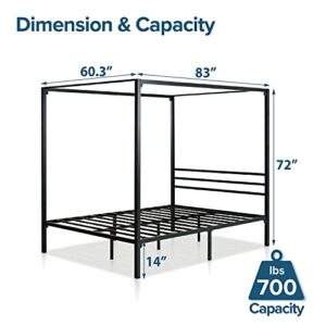 ZINUS Patricia Black Metal Canopy Platform Bed Frame / Mattress Foundation with Steel Slat Support / No Box Spring Needed / Easy Assembly, Queen