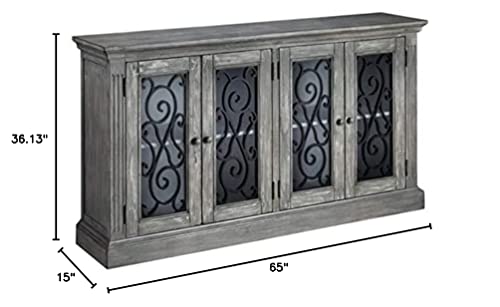 Signature Design by Ashley Mirimyn Vintage 65" 4-Door Accent Cabinet with Clear Glass Inlay and 2 Adjustable Shelves, Gray