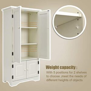 Giantex Accent Floor Storage Cabinet Adjustable Shelves Antique 2-Door Low Floor Cabinet Pantry 24" Lx13 Wx49''H (White)