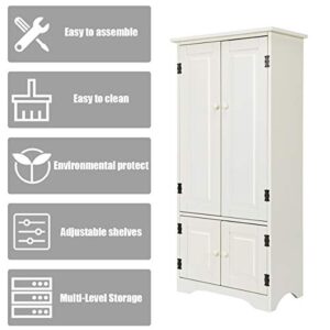 Giantex Accent Floor Storage Cabinet Adjustable Shelves Antique 2-Door Low Floor Cabinet Pantry 24" Lx13 Wx49''H (White)