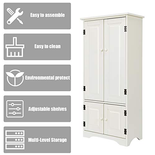 Giantex Accent Floor Storage Cabinet Adjustable Shelves Antique 2-Door Low Floor Cabinet Pantry 24" Lx13 Wx49''H (White)