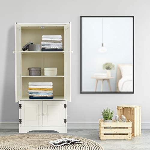 Giantex Accent Floor Storage Cabinet Adjustable Shelves Antique 2-Door Low Floor Cabinet Pantry 24" Lx13 Wx49''H (White)