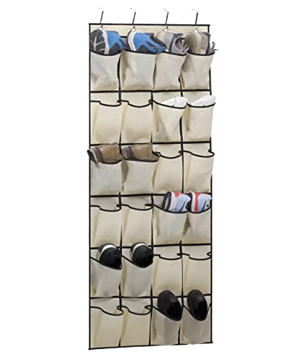 MISSLO Over the Door Shoe Organizer 24 Large Fabric Pocket Closet Accessory Storage Hanging Shoe Hanger, Beige