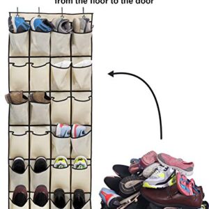 MISSLO Over the Door Shoe Organizer 24 Large Fabric Pocket Closet Accessory Storage Hanging Shoe Hanger, Beige