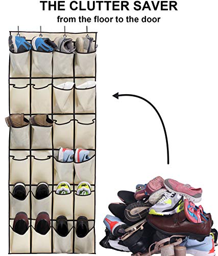 MISSLO Over the Door Shoe Organizer 24 Large Fabric Pocket Closet Accessory Storage Hanging Shoe Hanger, Beige
