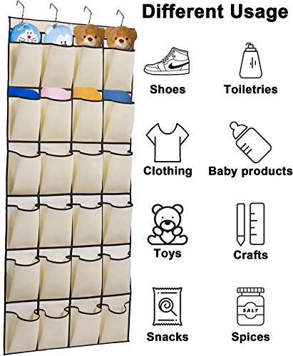 MISSLO Over the Door Shoe Organizer 24 Large Fabric Pocket Closet Accessory Storage Hanging Shoe Hanger, Beige