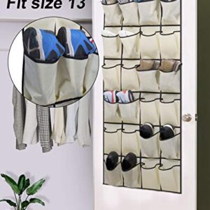 MISSLO Over the Door Shoe Organizer 24 Large Fabric Pocket Closet Accessory Storage Hanging Shoe Hanger, Beige