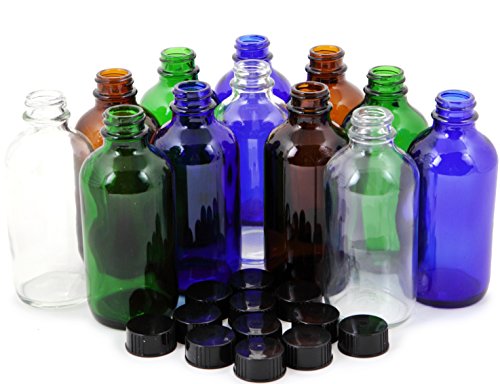 Vivaplex, 12, Assorted Colors, 4 oz Glass Bottles, with Lids