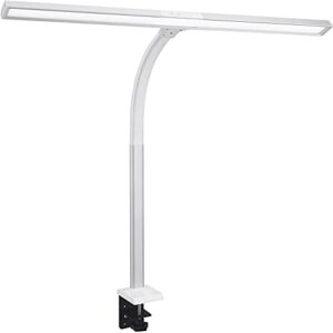 phive led task lamp, 20 watt super bright desk lamp with clamp, dimmable gooseneck monitor lamp(4 color modes, 5-level dimmer, memory function, highly adjustable office light/workbench lamp) silver