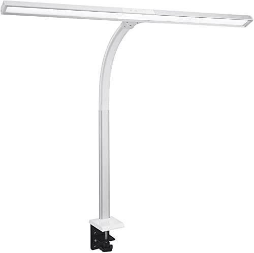 PHIVE LED Task Lamp, 20 Watt Super Bright Desk Lamp with Clamp, Dimmable Gooseneck Monitor Lamp(4 Color Modes, 5-Level Dimmer, Memory Function, Highly Adjustable Office Light/Workbench Lamp) Silver