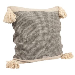 bloomingville recycled cotton blend pillow with tassels, grey