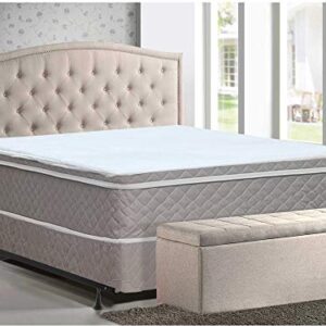 Mattress Comfort Medium Plush Eurotop Pillowtop Innerspring Mattress And 8" Metal Boxspring/Foundation Set, With Frame, Queen Size, off-white