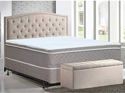 Mattress Comfort Medium Plush Eurotop Pillowtop Innerspring Mattress And 8" Metal Boxspring/Foundation Set, With Frame, Queen Size, off-white