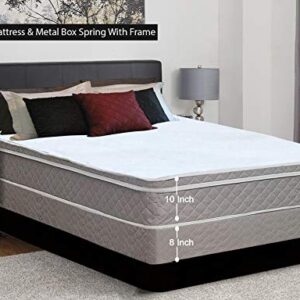 Mattress Comfort Medium Plush Eurotop Pillowtop Innerspring Mattress And 8" Metal Boxspring/Foundation Set, With Frame, Queen Size, off-white