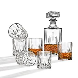 whiskey decanter and glasses bar set, includes whisky decanter and 6 cocktail glasses - 7 piece set