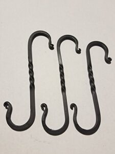 wrought iron twisted hook large"s"- lot 3 hand made - powder coated