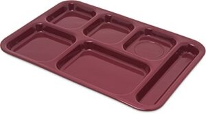 carlisle foodservice products right hand 6-compartment melamine tray 14.5" x 10" - dark cranberry