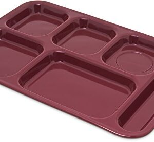 Carlisle FoodService Products Right Hand 6-Compartment Melamine Tray 14.5" x 10" - Dark Cranberry