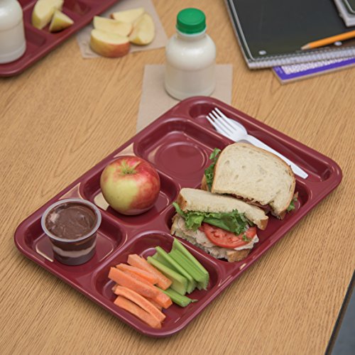 Carlisle FoodService Products Right Hand 6-Compartment Melamine Tray 14.5" x 10" - Dark Cranberry