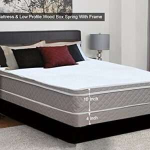 Mattress Comfort Medium Plush Eurotop Pillowtop Innerspring Mattress and 4" Low Profile Wood Boxspring/Foundation Set, with Frame, Twin, Size