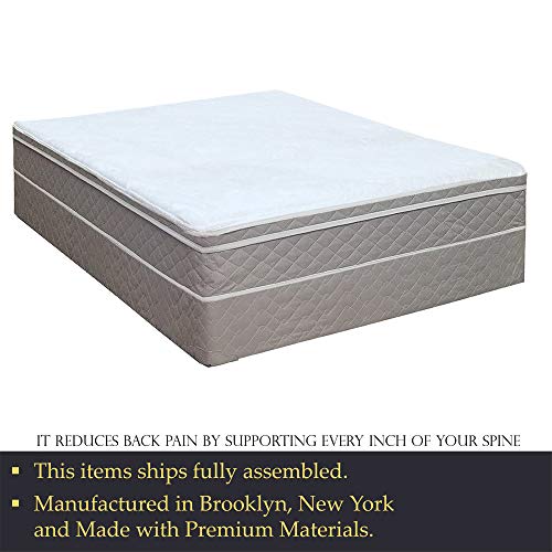 Mattress Comfort Medium Plush Eurotop Pillowtop Innerspring Mattress and 8" Wood Boxspring/Foundation Set, with Frame, Full, Size