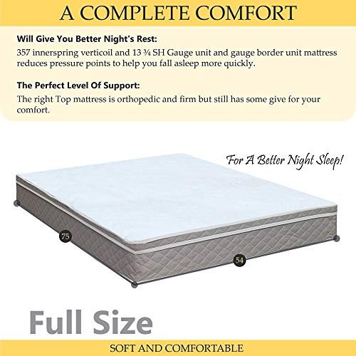 Mattress Comfort Medium Plush Eurotop Pillowtop Innerspring Mattress and 8" Wood Boxspring/Foundation Set, with Frame, Full, Size