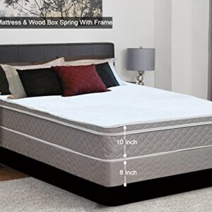 Mattress Comfort Medium Plush Eurotop Pillowtop Innerspring Mattress and 8" Wood Boxspring/Foundation Set, with Frame, Full, Size