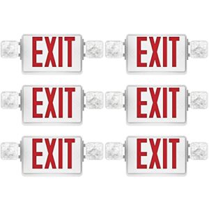 sunco lighted exit signs for business with battery backup, emergency led exit light combo, 120-277v double sided with two led flood lights, fire resistant ul 94v-0, commercial grade 6 pack