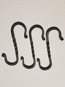 wrought iron twisted hooks medium"s"- lot 3 hand made - powder coated