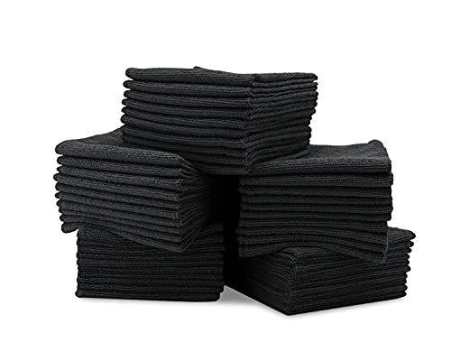 12" x 12" Microfiber Cleaning Cloths (50 Pack) - Reusable Towels, Wash Rags, Dust Cloth, All-Purpose: Kitchen, Dish, Cars, Shop, Glass (Black)