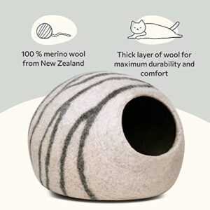 MEOWFIA Premium Felt Cat Bed Cave - Handmade 100% Merino Wool Bed for Cats and Kittens (Light Shades) (Medium, Light Grey)