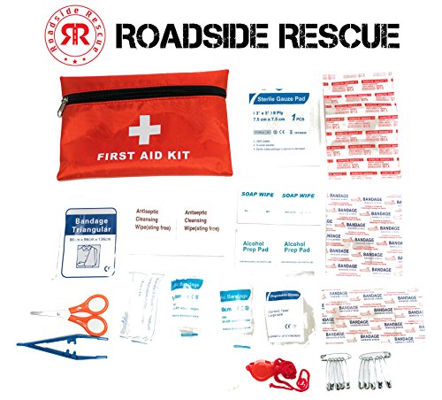 Roadside Emergency Assistance Kit - Packed 110 Premium Pieces & Rugged Bag - Car, Truck & RV Kit with Heavy Duty Jumper Cables • Heavy Duty Tow Strap • Safety Triangle • First Aid & more