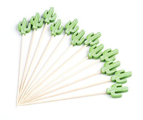 PuTwo Cocktail Picks Handmade Bamboo Toothpicks 100pcs 4.7” in Green Cacti