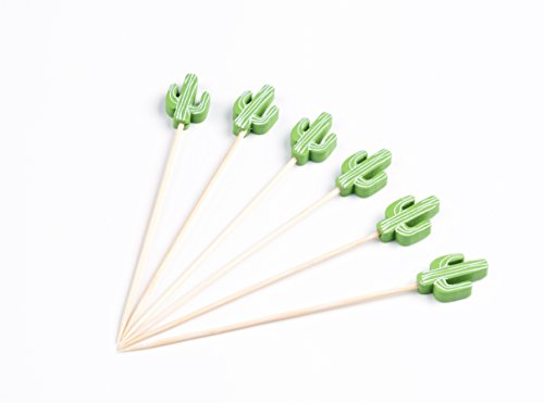 PuTwo Cocktail Picks Handmade Bamboo Toothpicks 100pcs 4.7” in Green Cacti