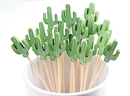 PuTwo Cocktail Picks Handmade Bamboo Toothpicks 100pcs 4.7” in Green Cacti